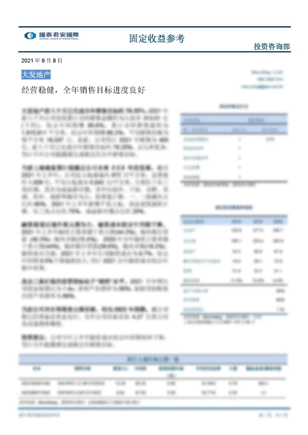 国泰君安发表信贷评论报告 建议申购大发地产债券